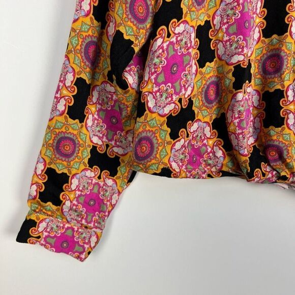 Haute Hippie Long Sleeve Collared Blouse Top Colorful Psychedelic Pattern size S - Picture 5 of 11